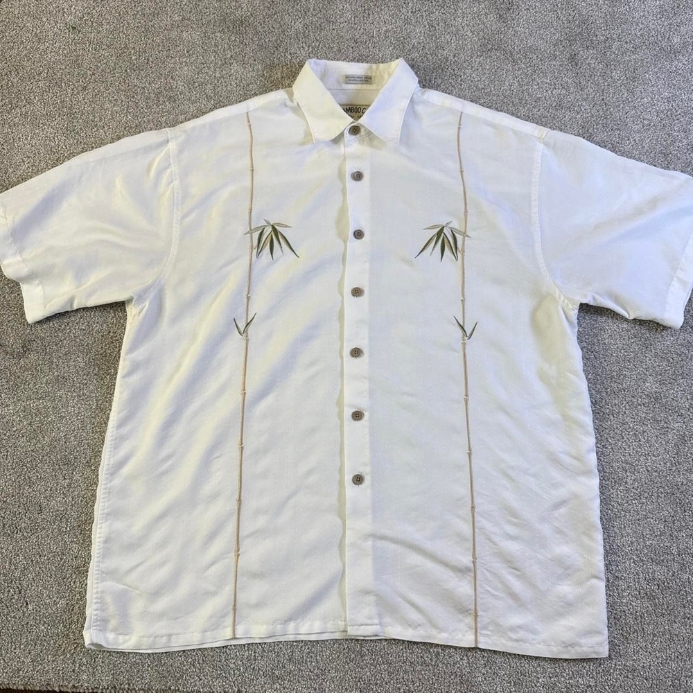 Bamboo Cay Fine Resort Wear Bamboo Embroidered Camp Shirt Men's Large